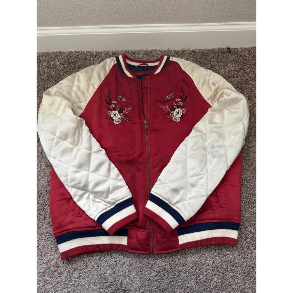 American Eagle Outfitters Satin Embroidered Flower Detail Women's Jacket XLarge